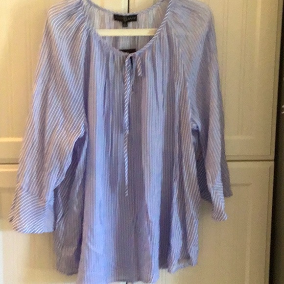 NWT Fred David blue/ white stipe “ticking” blouse. Super soft! - Picture 1 of 7